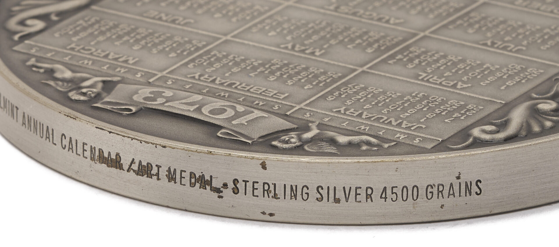 Lot 1293: 1973 Franklin Mint Calendar Silver Medallion, Original Box