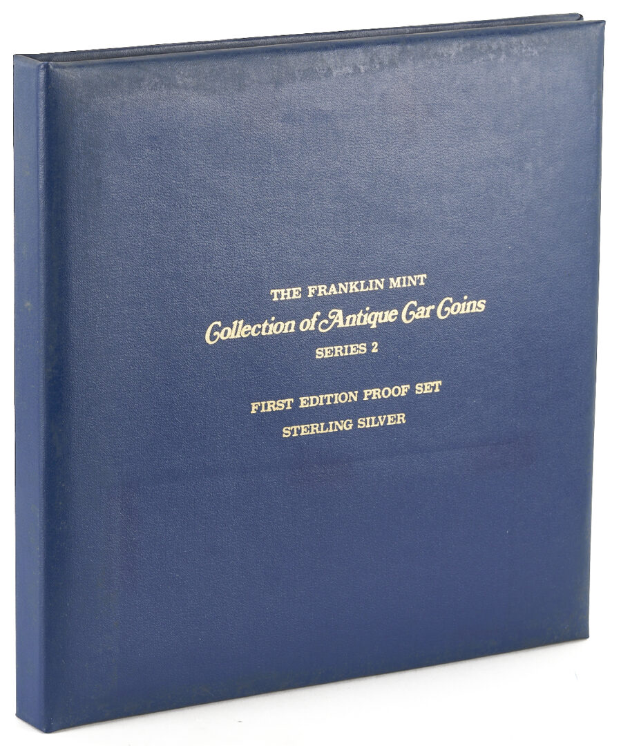 Lot 1294: 2 Franklin Mint Antique Car Sterling Silver Medallion Albums, 12 oz.