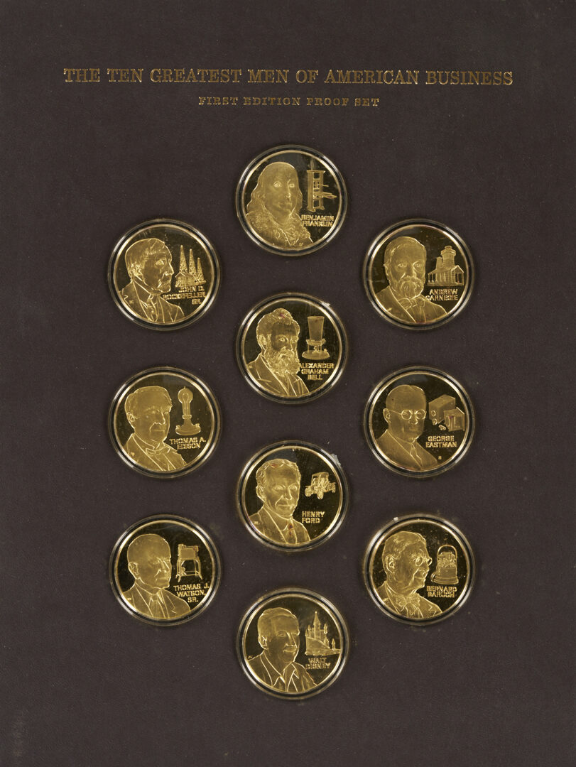 Lot 1295: Franklin Mint Sterling Silver Men of Business Medals, 10 oz.