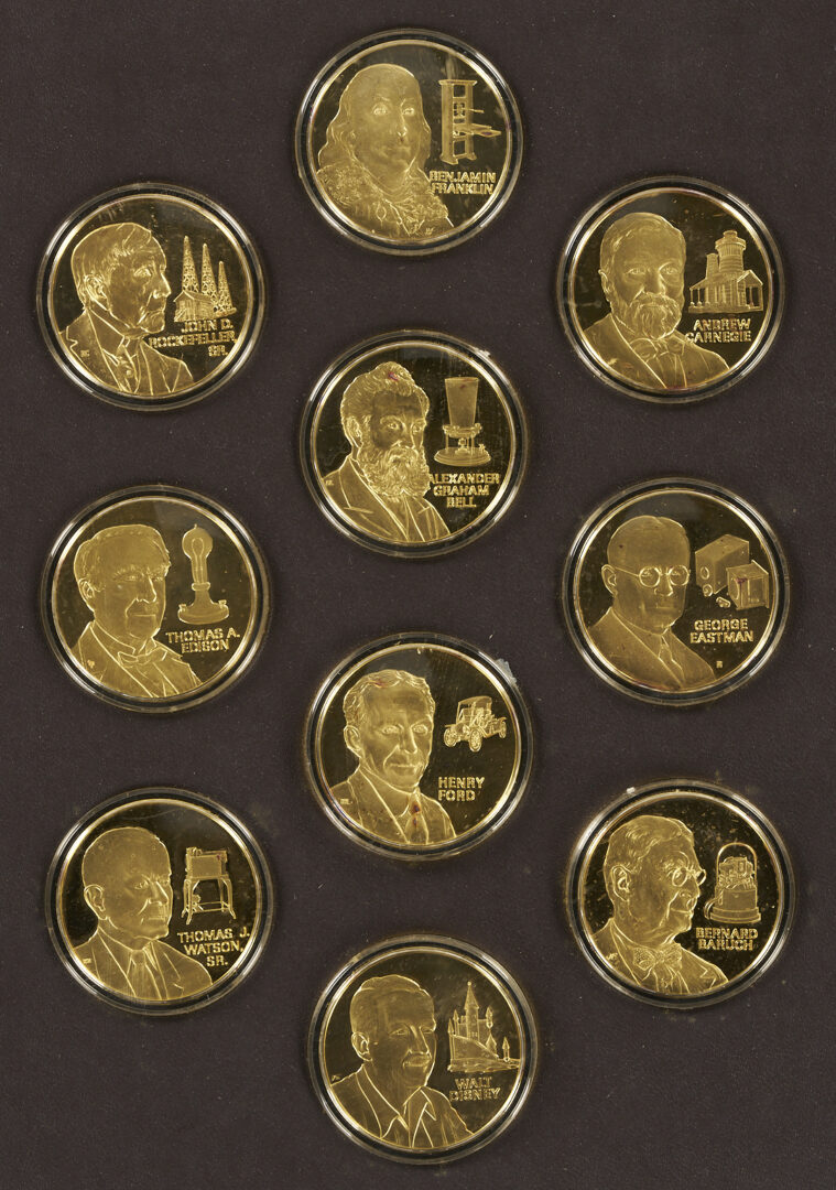 Lot 1295: Franklin Mint Sterling Silver Men of Business Medals, 10 oz.