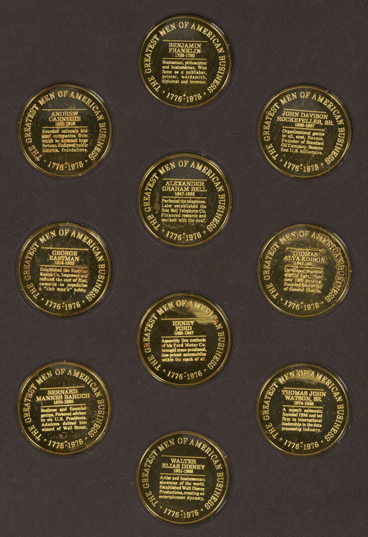 Lot 1295: Franklin Mint Sterling Silver Men of Business Medals, 10 oz.