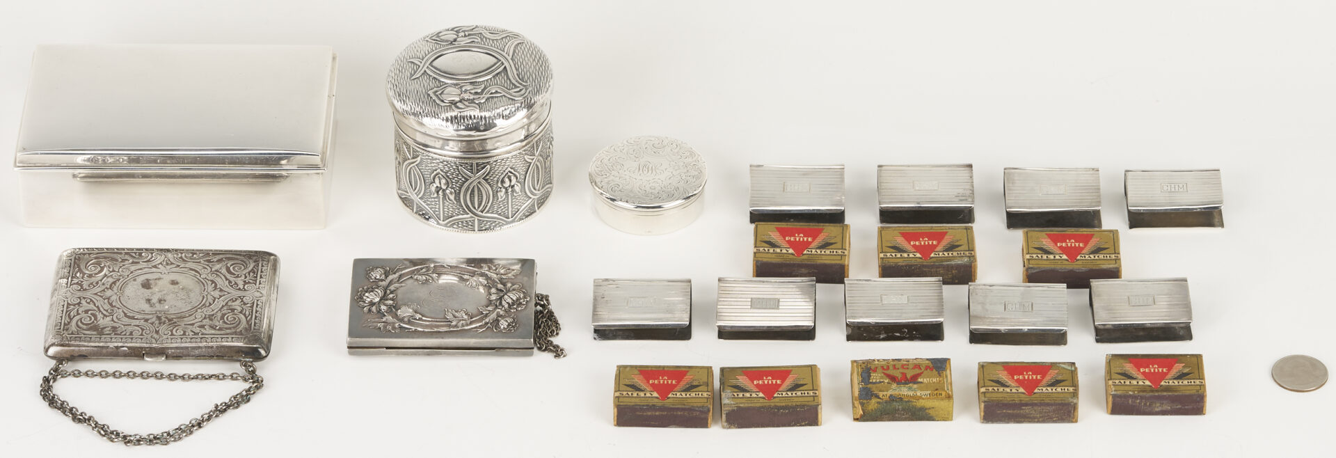 Lot 1296: 14 Assorted Sterling Silver Boxes and Cases