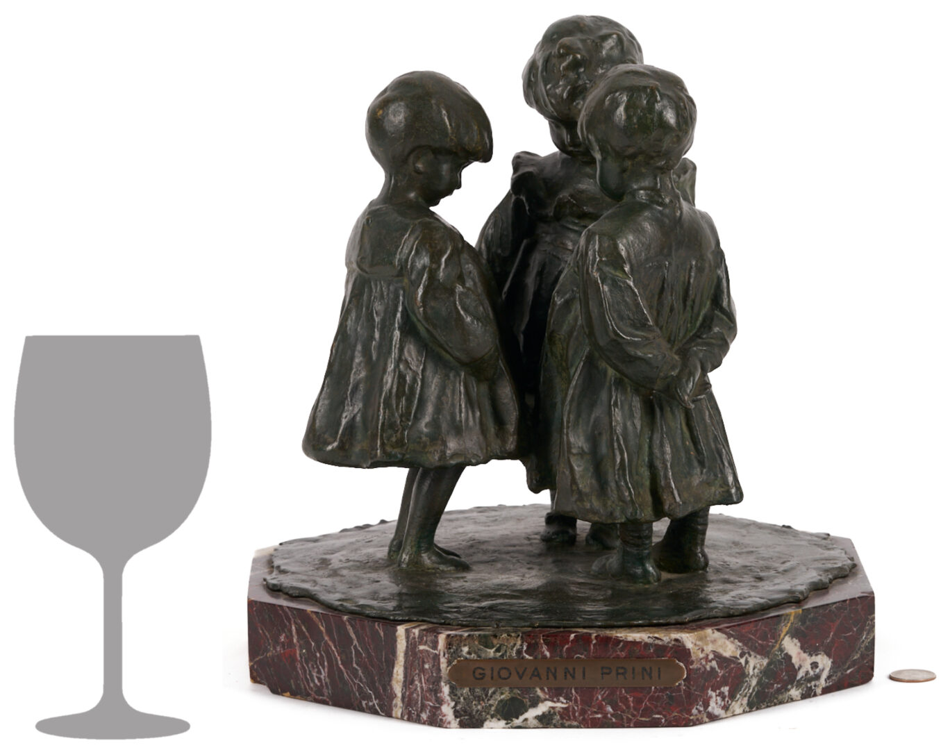 Lot 129: Giovanni Prini Bronze Sculpture, Three Children