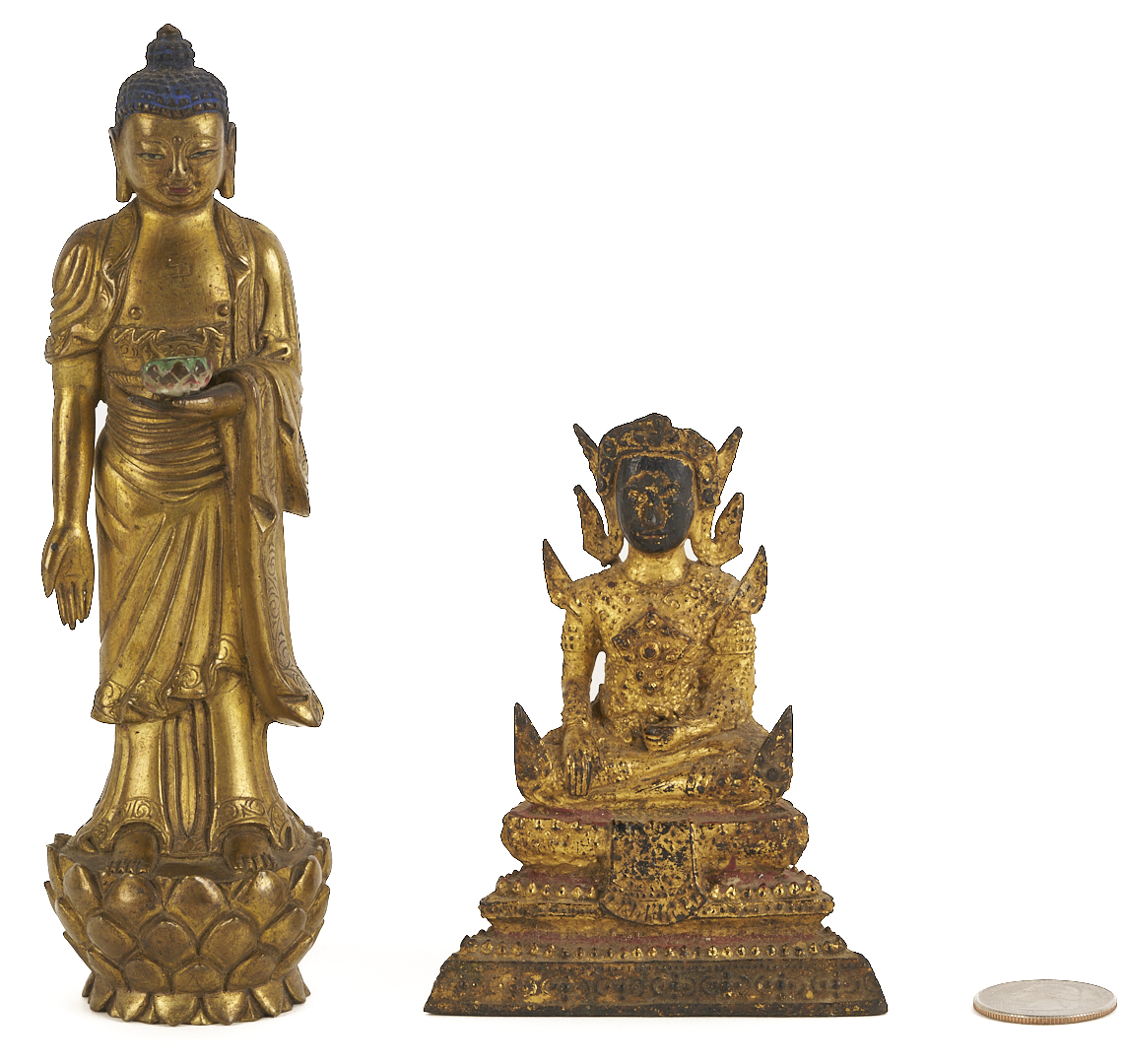 Lot 12: Two Small Gilt Buddha Figures