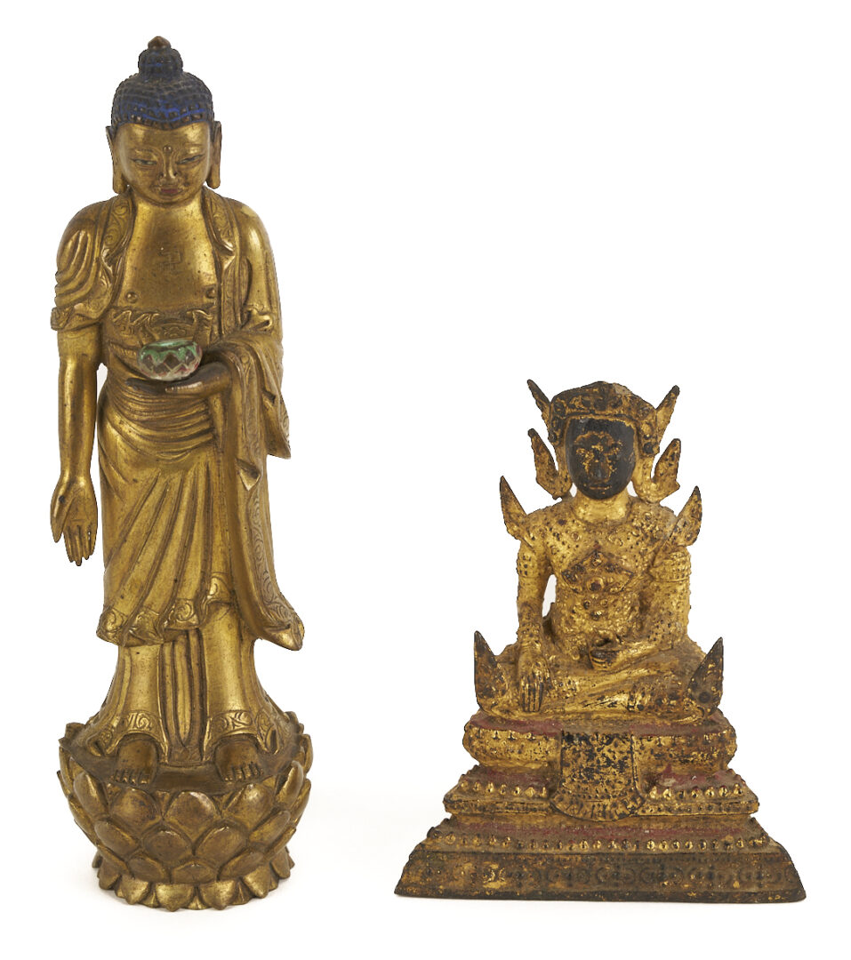 Lot 12: Two Small Gilt Buddha Figures