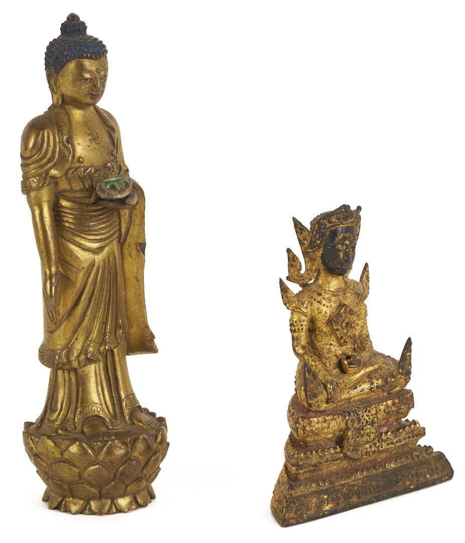 Lot 12: Two Small Gilt Buddha Figures
