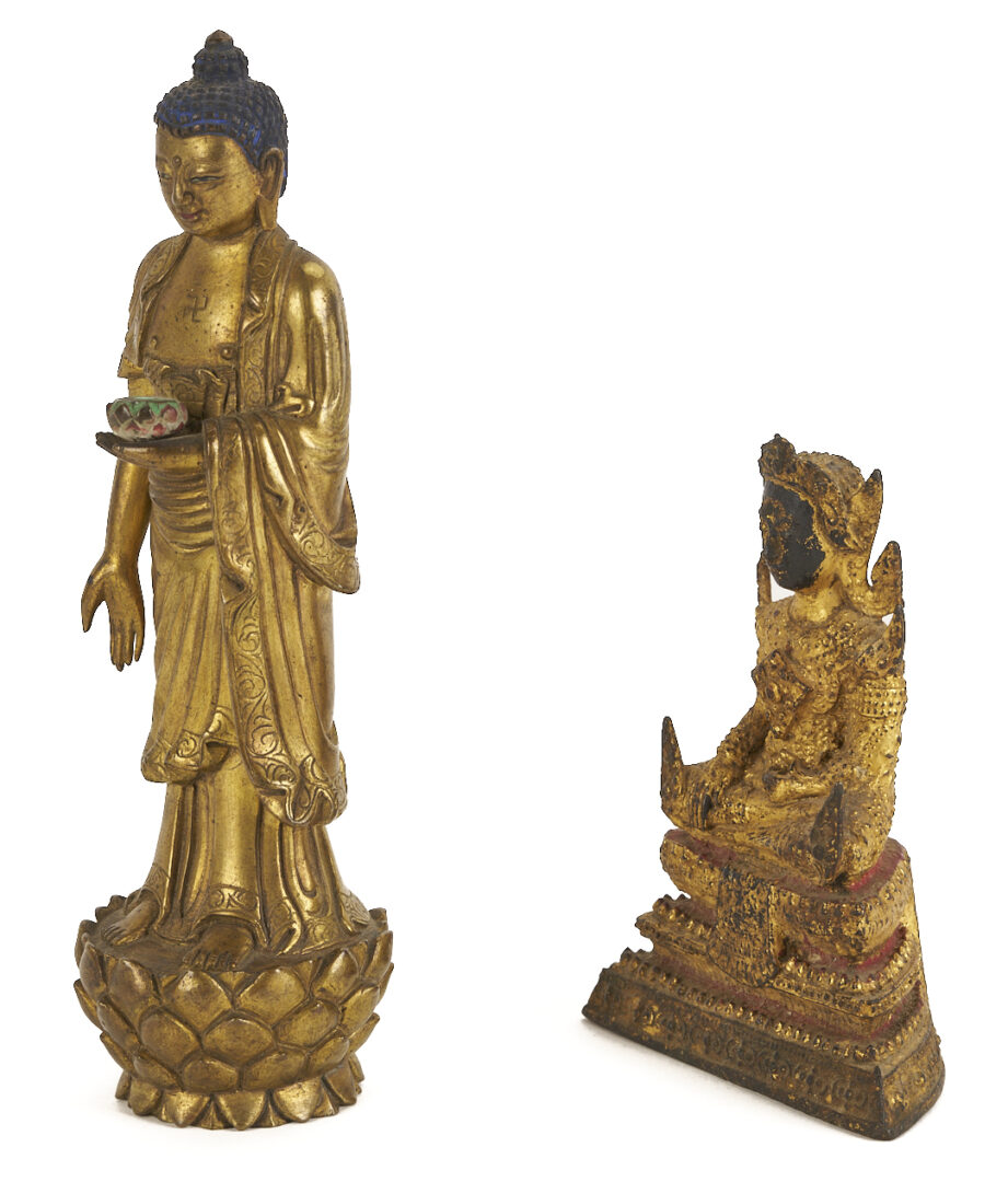 Lot 12: Two Small Gilt Buddha Figures