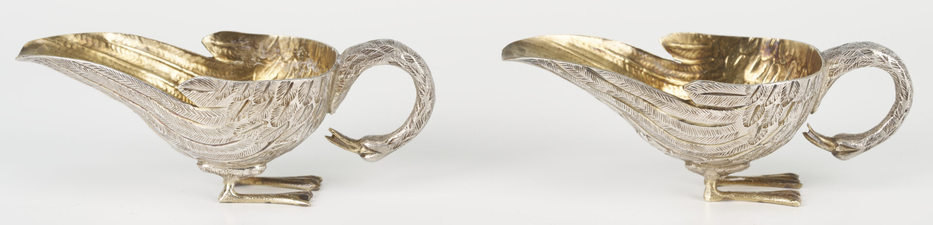 Lot 1301: Pair Jose Marmolejo Tane Silver Swan Salts and Spoon