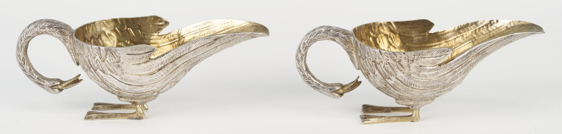 Lot 1301: Pair Jose Marmolejo Tane Silver Swan Salts and Spoon