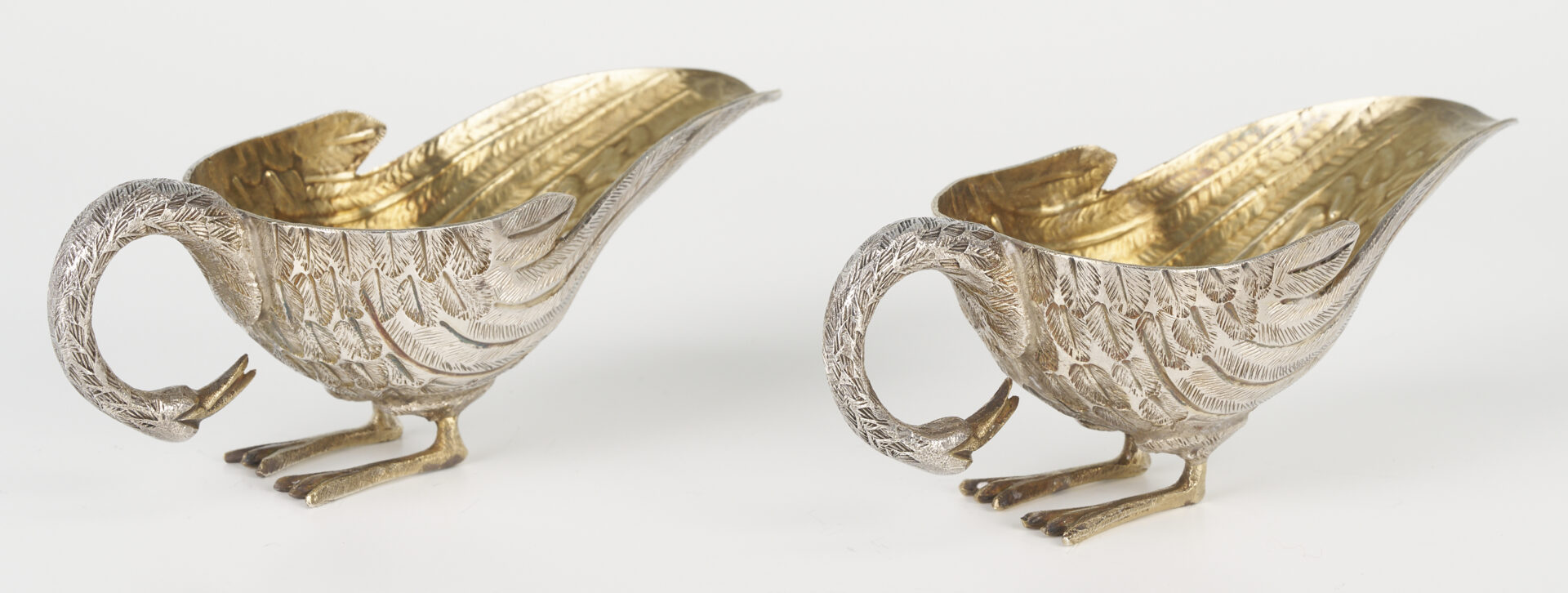 Lot 1301: Pair Jose Marmolejo Tane Silver Swan Salts and Spoon