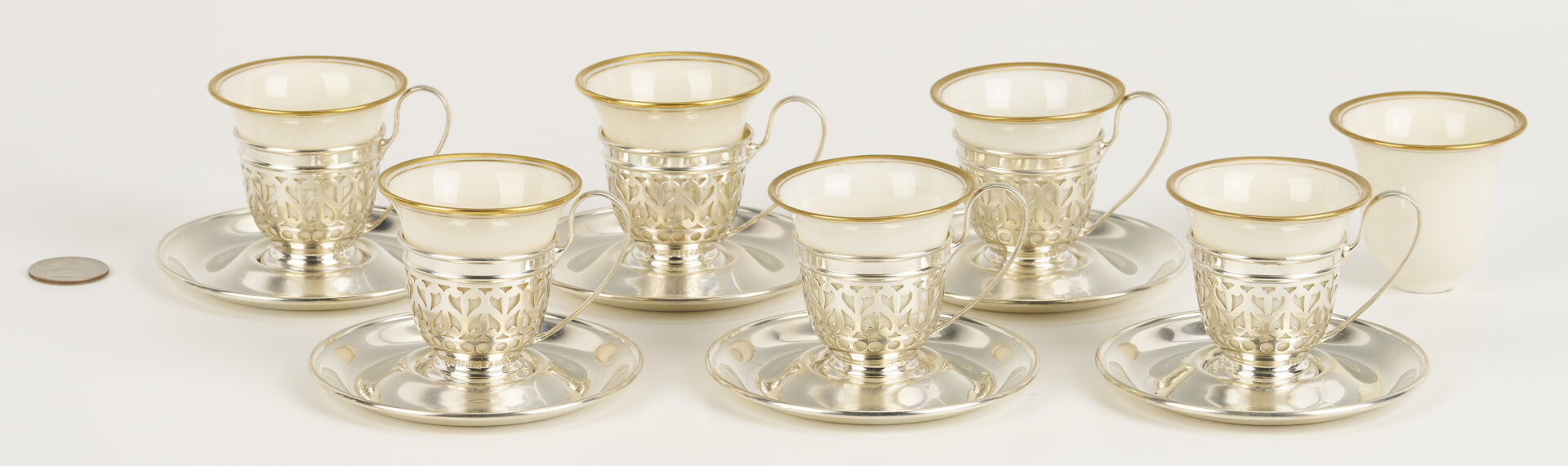 Lot 1302: 6 Gorham Sterling Demitasse Cups & Saucers