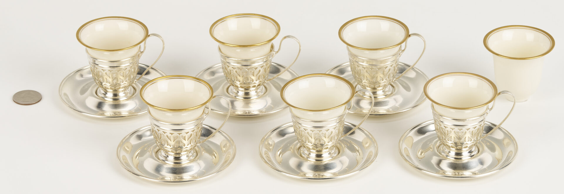 Lot 1302: 6 Gorham Sterling Demitasse Cups & Saucers