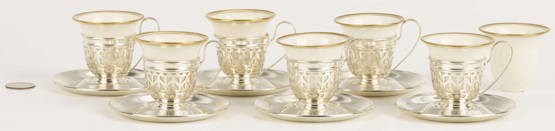 Lot 1302: 6 Gorham Sterling Demitasse Cups & Saucers