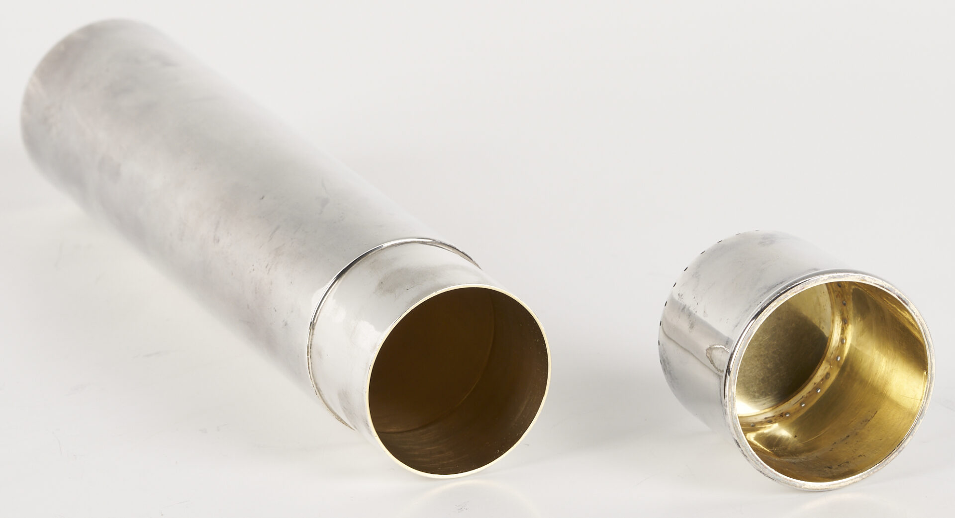 Lot 1304: Antique Tiffany Sterling Cigar Tube, Perfume Flask, Match Safe, Pen holder