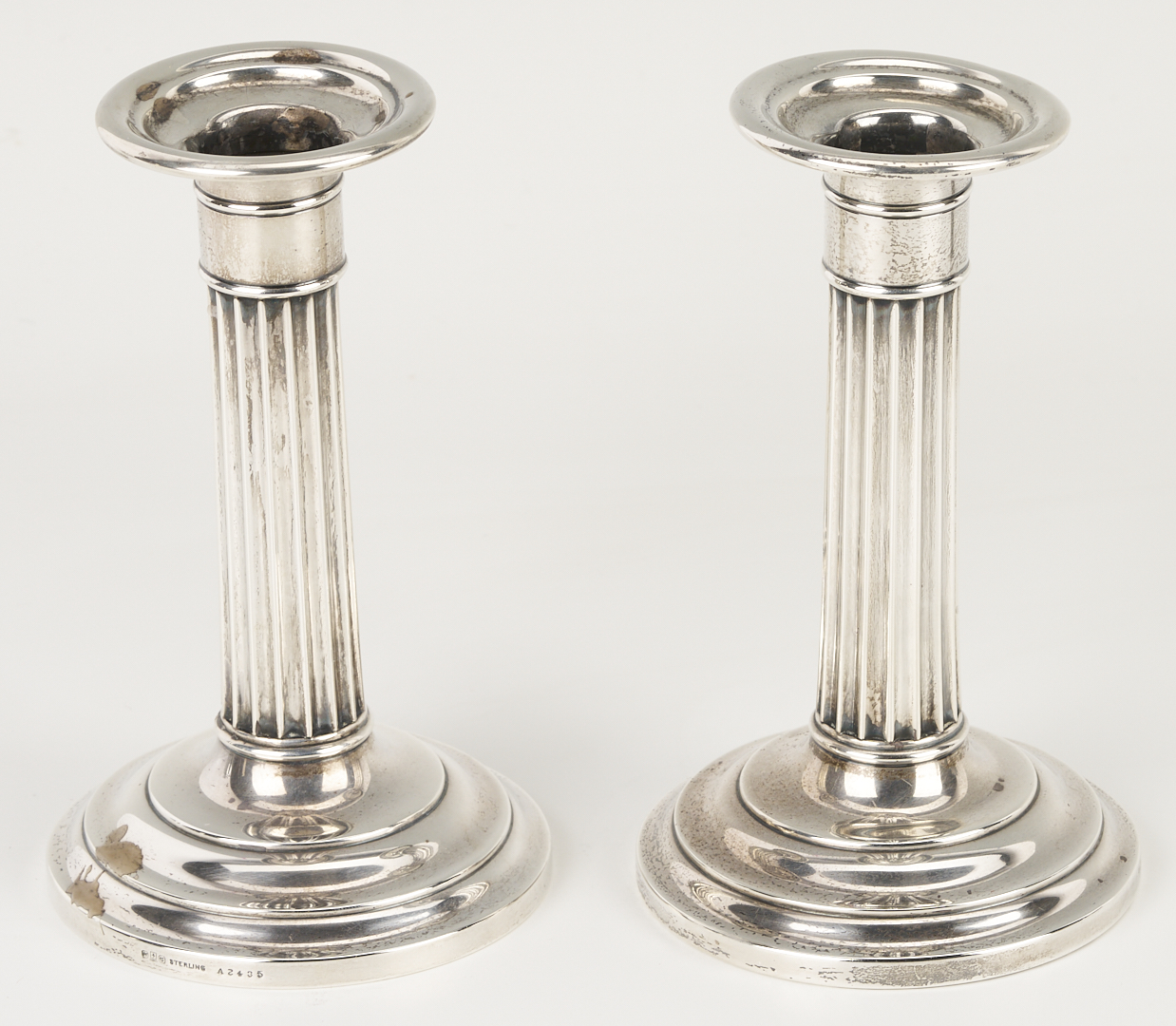 Lot 1307: Hanau Bowl, 2 Sterling Candlesticks, 2 Victorian S/P Napkin Rings