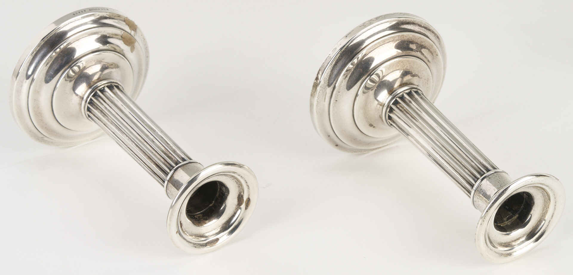 Lot 1307: Hanau Bowl, 2 Sterling Candlesticks, 2 Victorian S/P Napkin Rings