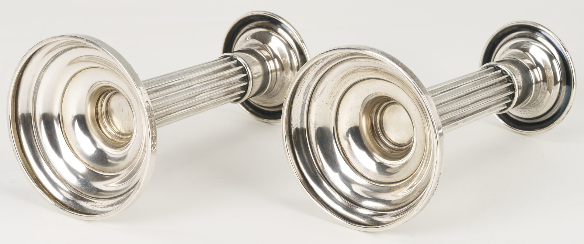 Lot 1307: Hanau Bowl, 2 Sterling Candlesticks, 2 Victorian S/P Napkin Rings