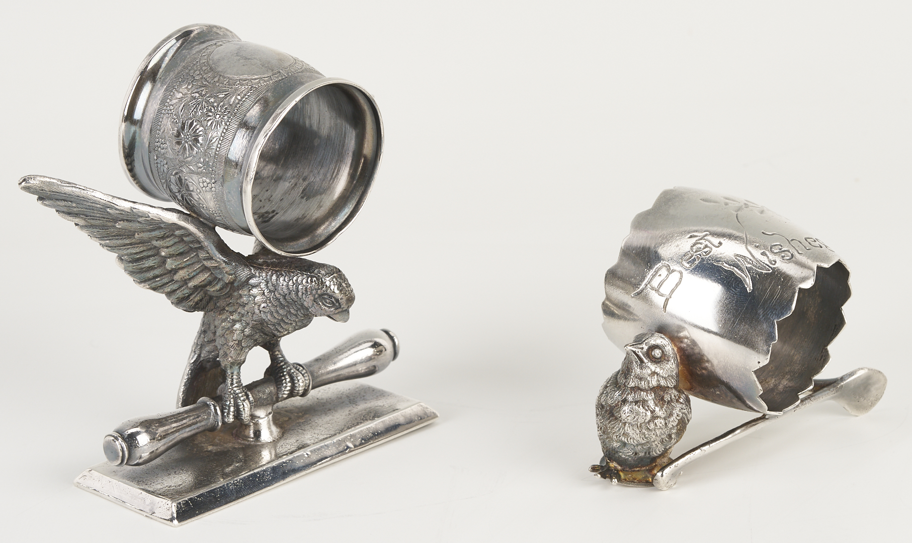 Lot 1307: Hanau Bowl, 2 Sterling Candlesticks, 2 Victorian S/P Napkin Rings