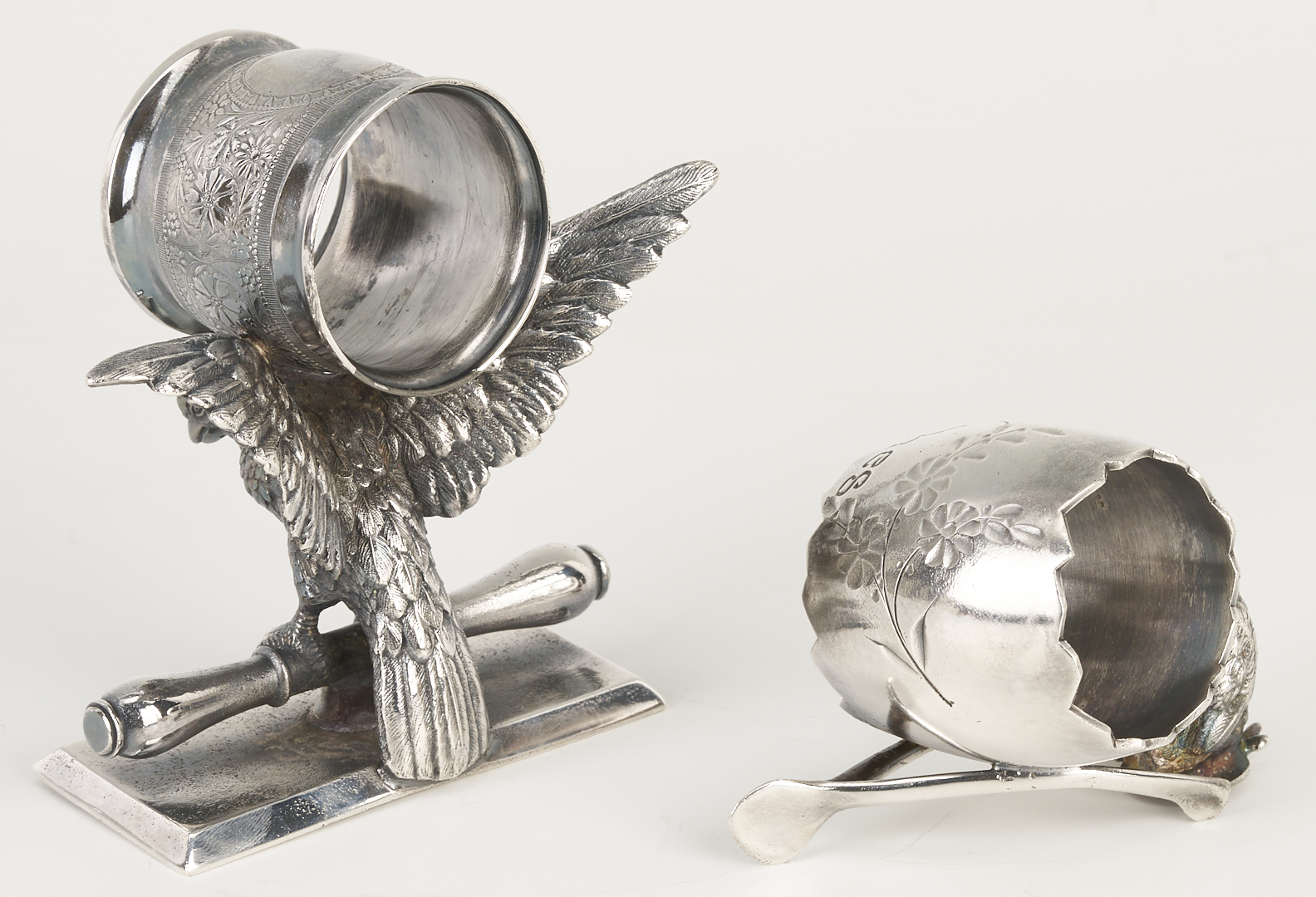 Lot 1307: Hanau Bowl, 2 Sterling Candlesticks, 2 Victorian S/P Napkin Rings