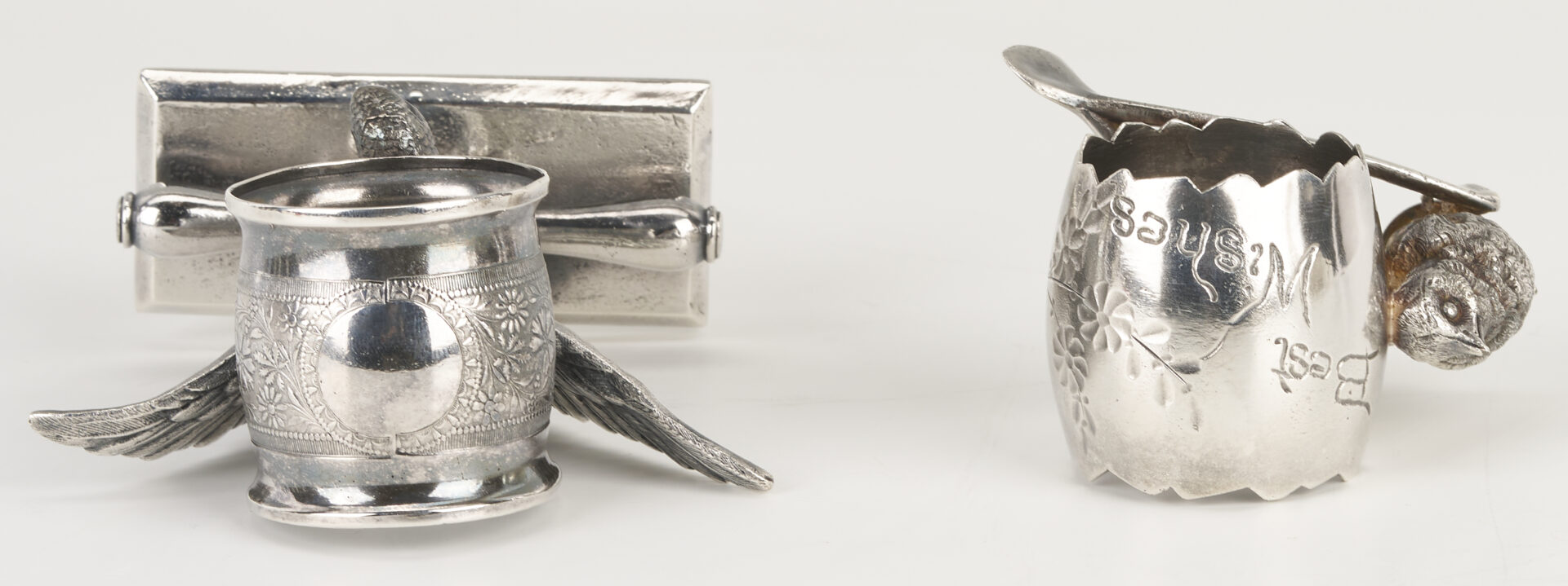 Lot 1307: Hanau Bowl, 2 Sterling Candlesticks, 2 Victorian S/P Napkin Rings