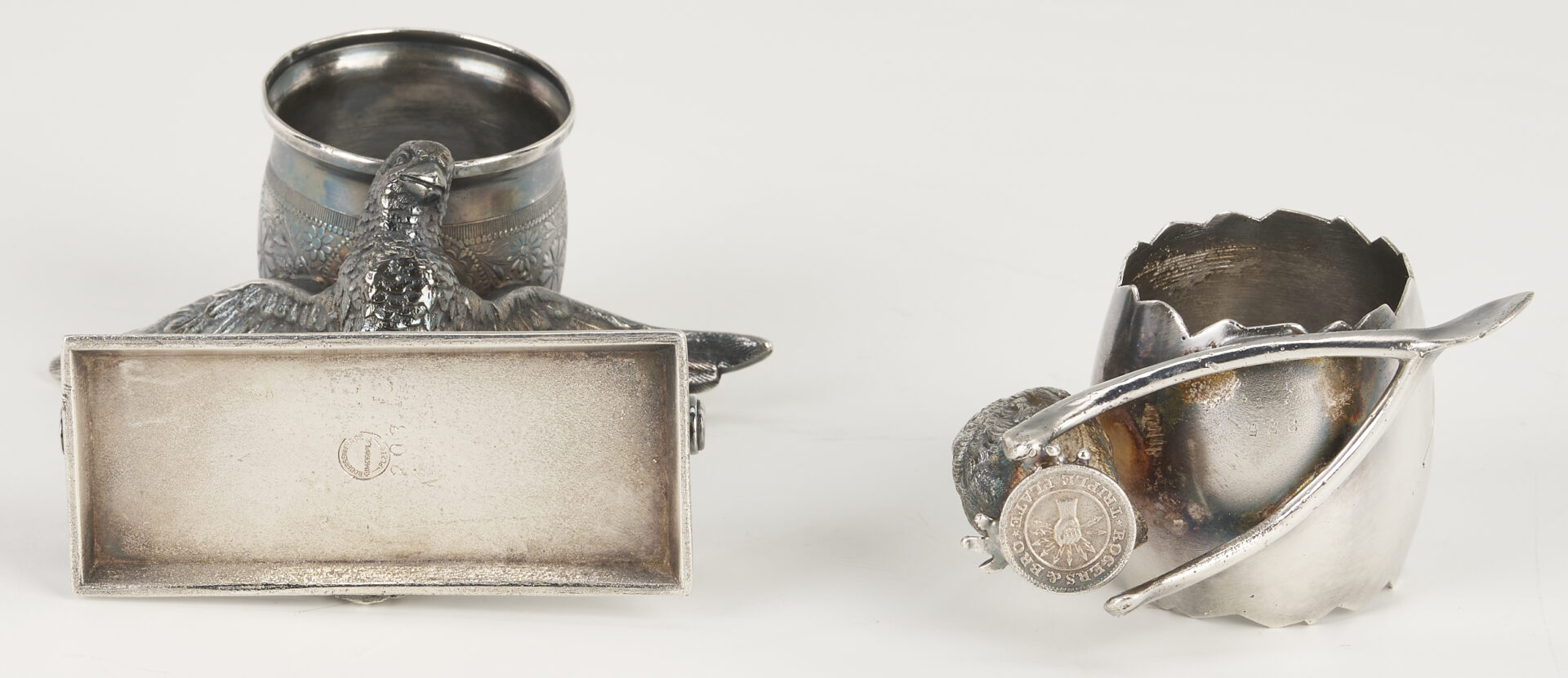 Lot 1307: Hanau Bowl, 2 Sterling Candlesticks, 2 Victorian S/P Napkin Rings