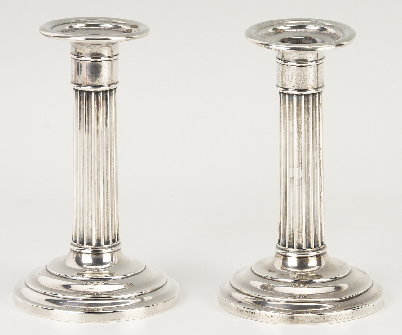Lot 1307: Hanau Bowl, 2 Sterling Candlesticks, 2 Victorian S/P Napkin Rings