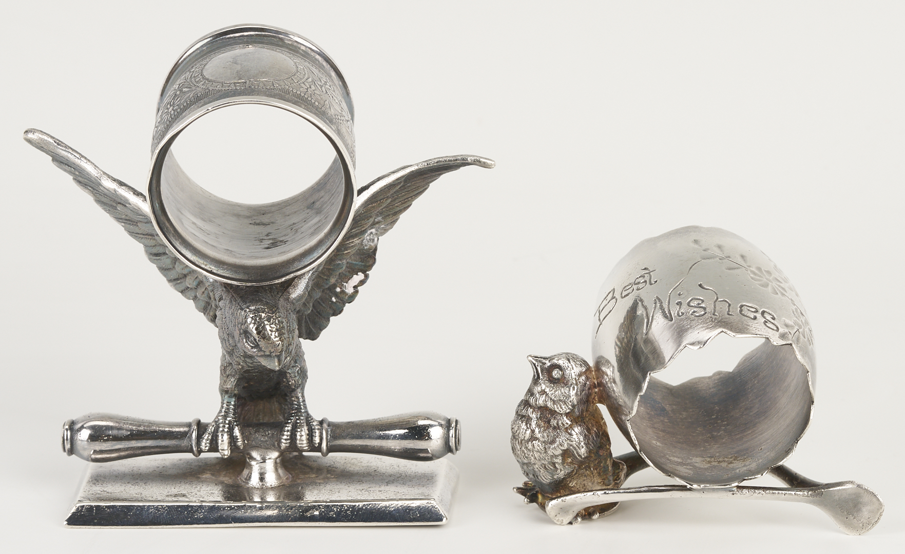 Lot 1307: Hanau Bowl, 2 Sterling Candlesticks, 2 Victorian S/P Napkin Rings