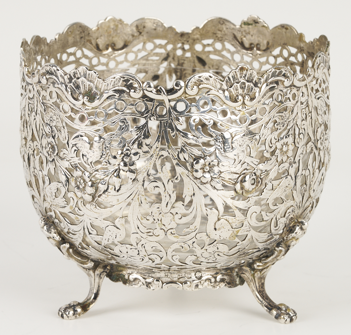 Lot 1307: Hanau Bowl, 2 Sterling Candlesticks, 2 Victorian S/P Napkin Rings