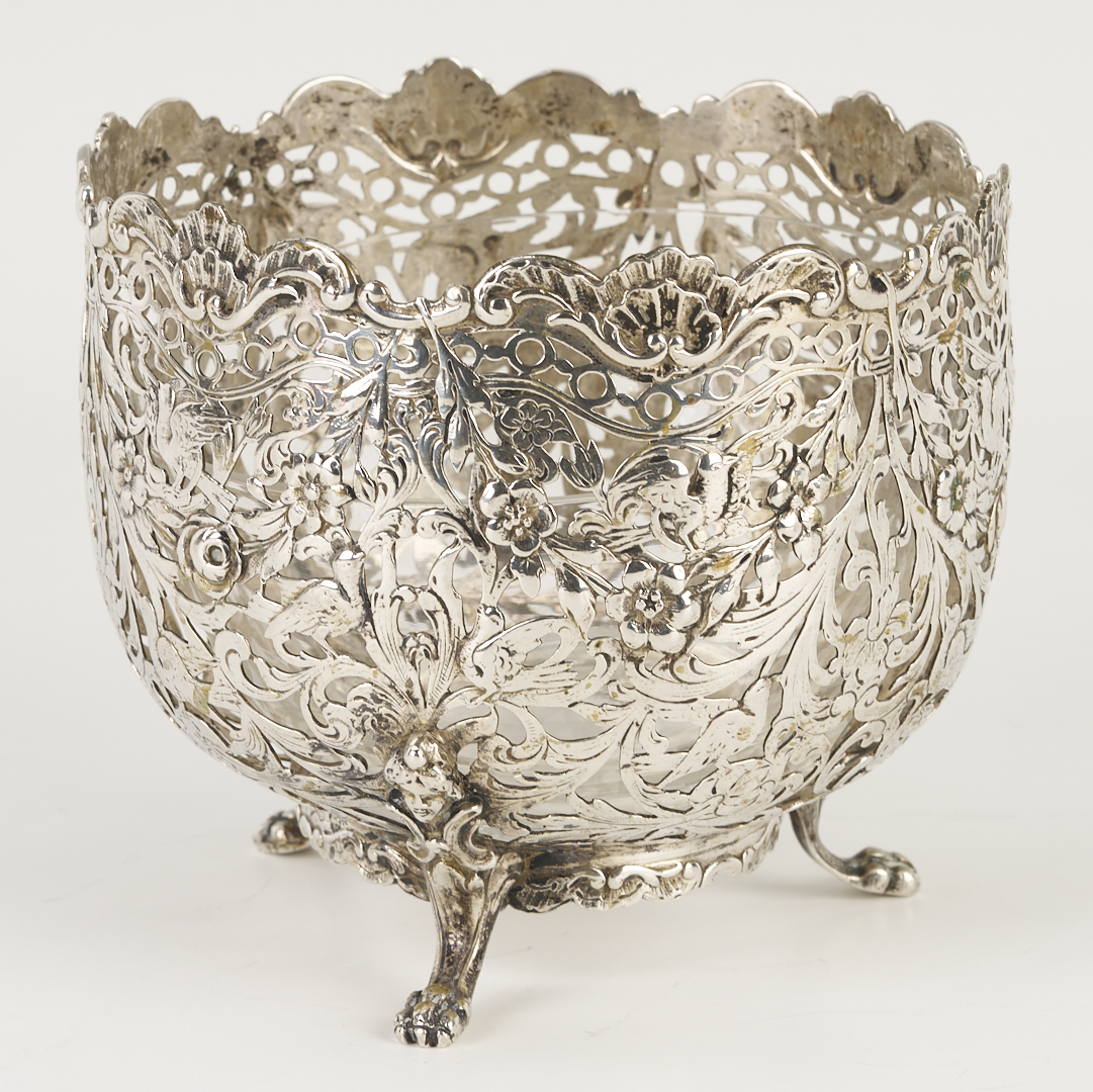 Lot 1307: Hanau Bowl, 2 Sterling Candlesticks, 2 Victorian S/P Napkin Rings