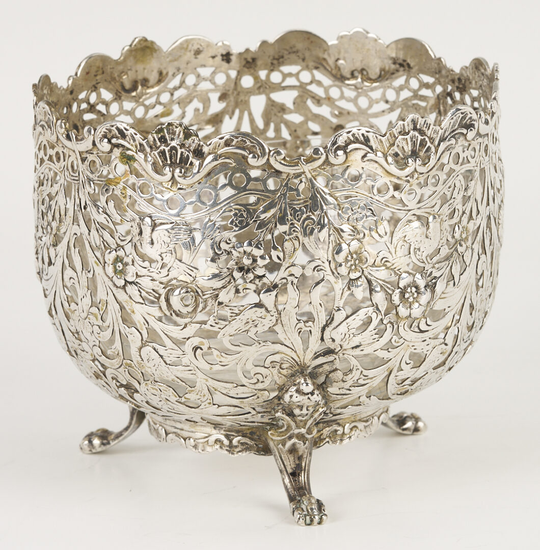 Lot 1307: Hanau Bowl, 2 Sterling Candlesticks, 2 Victorian S/P Napkin Rings