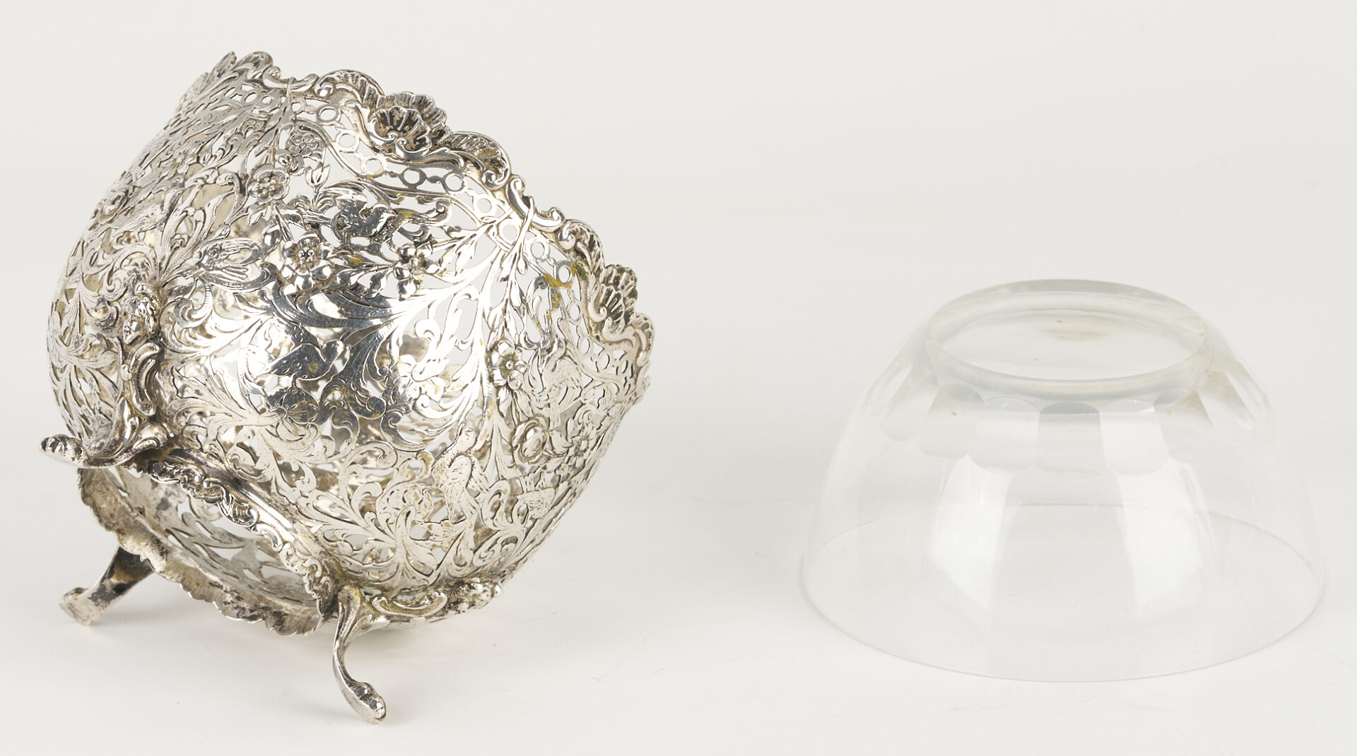 Lot 1307: Hanau Bowl, 2 Sterling Candlesticks, 2 Victorian S/P Napkin Rings