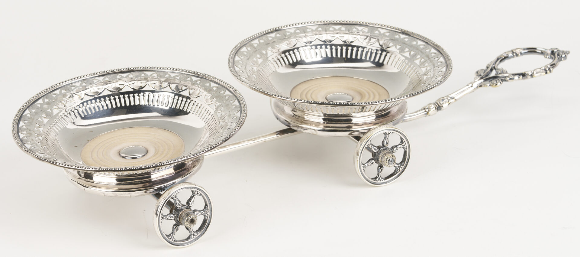 Lot 1308: 9 Bar Items: Wine Coaster Wagon, 6 Goblets, 2 Decanters