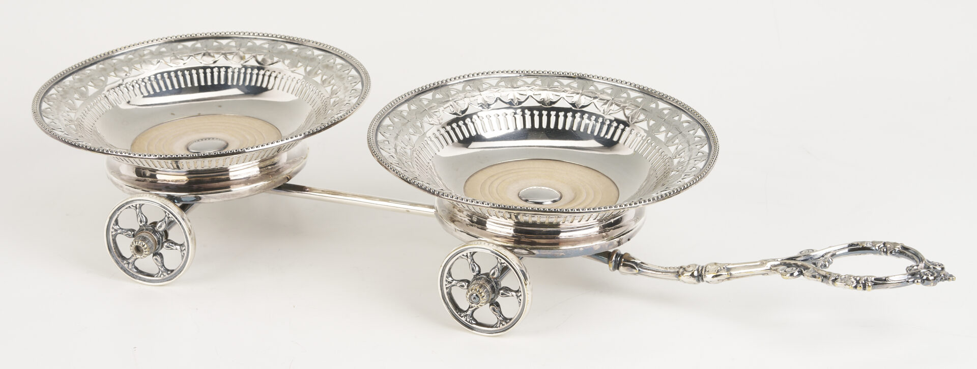 Lot 1308: 9 Bar Items: Wine Coaster Wagon, 6 Goblets, 2 Decanters