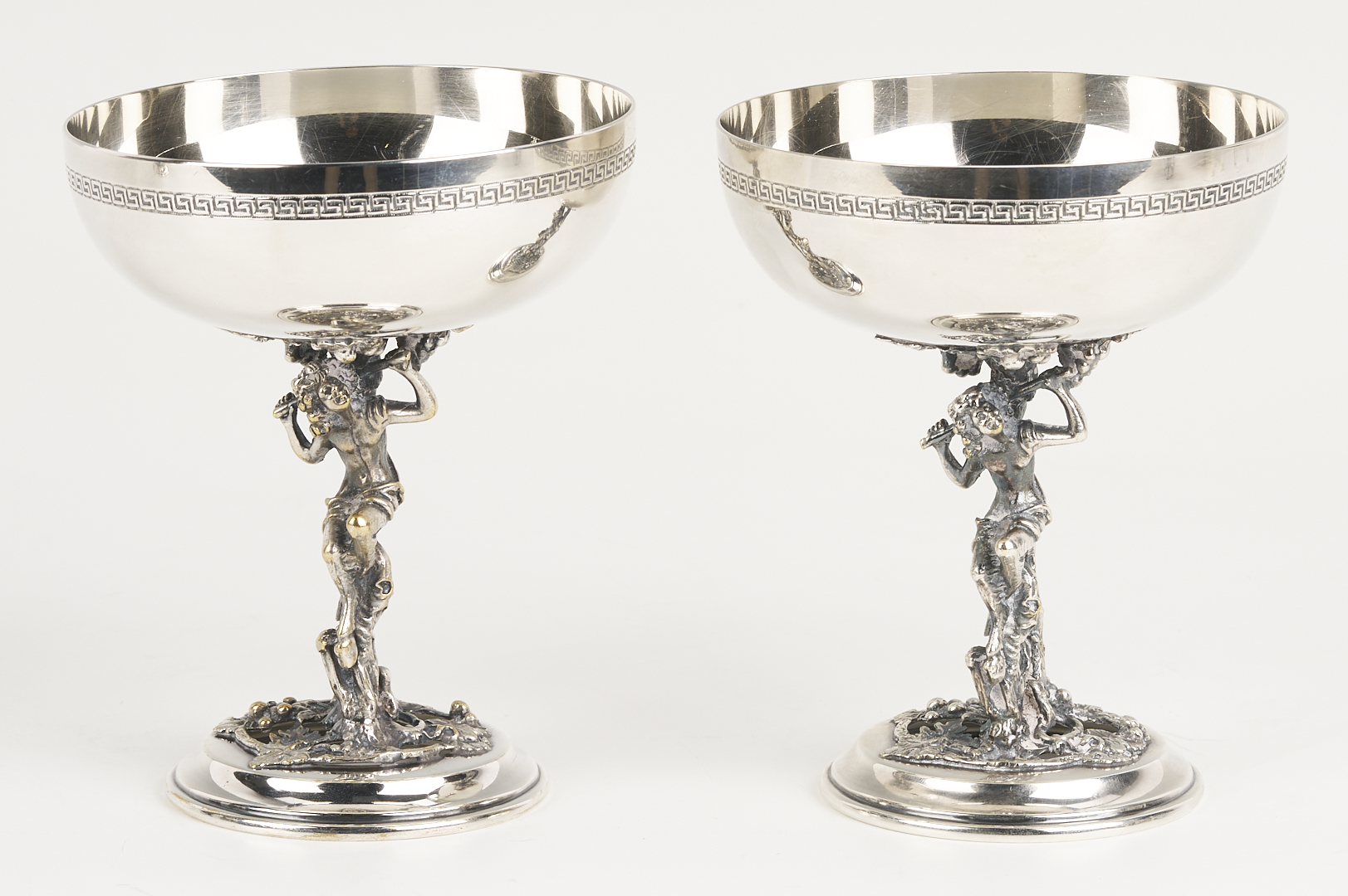 Lot 1308: 9 Bar Items: Wine Coaster Wagon, 6 Goblets, 2 Decanters