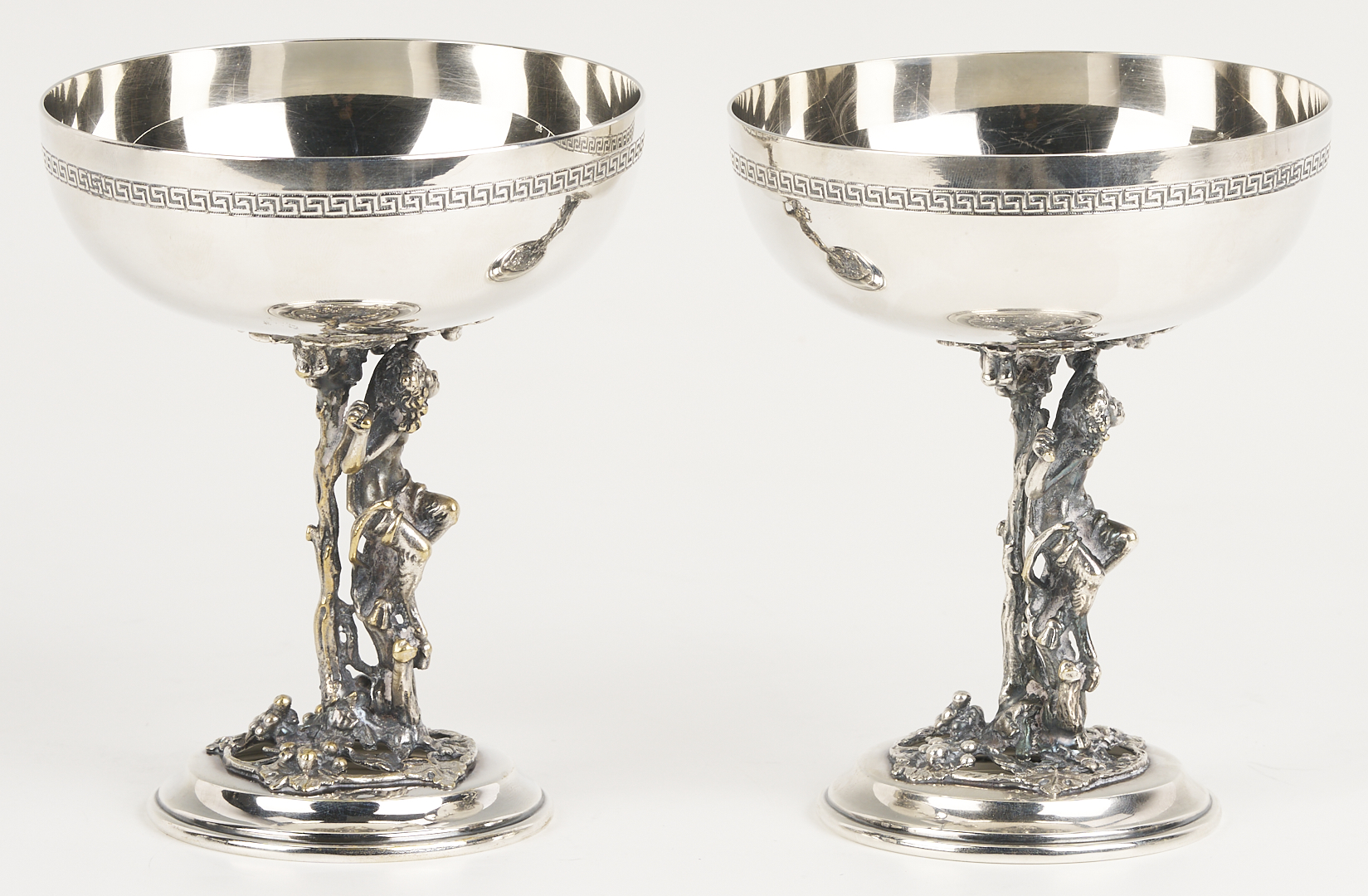 Lot 1308: 9 Bar Items: Wine Coaster Wagon, 6 Goblets, 2 Decanters