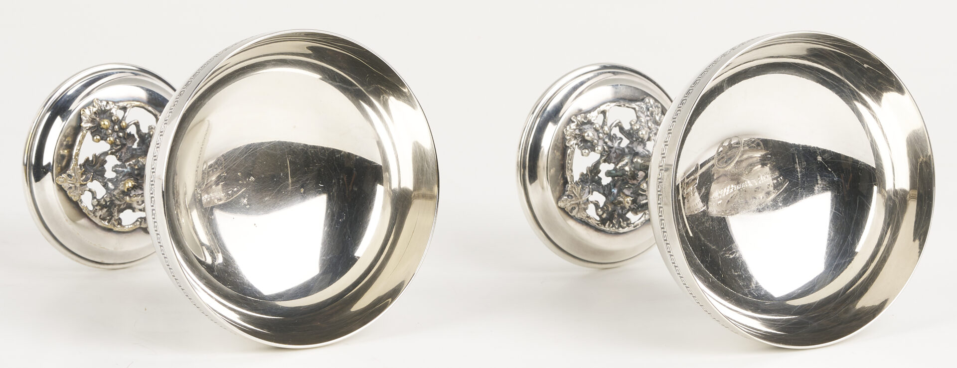 Lot 1308: 9 Bar Items: Wine Coaster Wagon, 6 Goblets, 2 Decanters