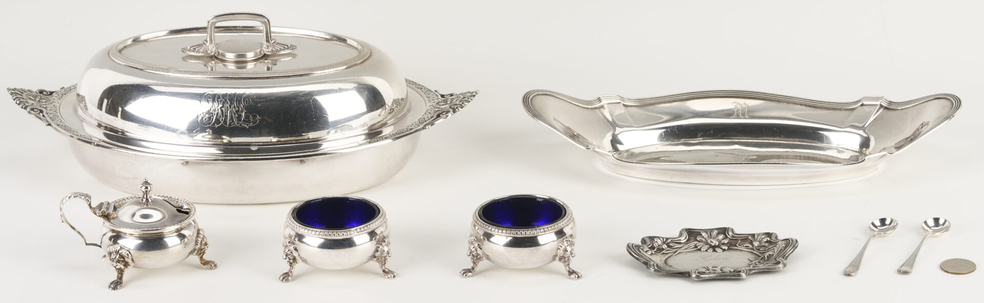 Lot 1309: 6 Silver items incl. Tiffany Silverplated Entree Dish