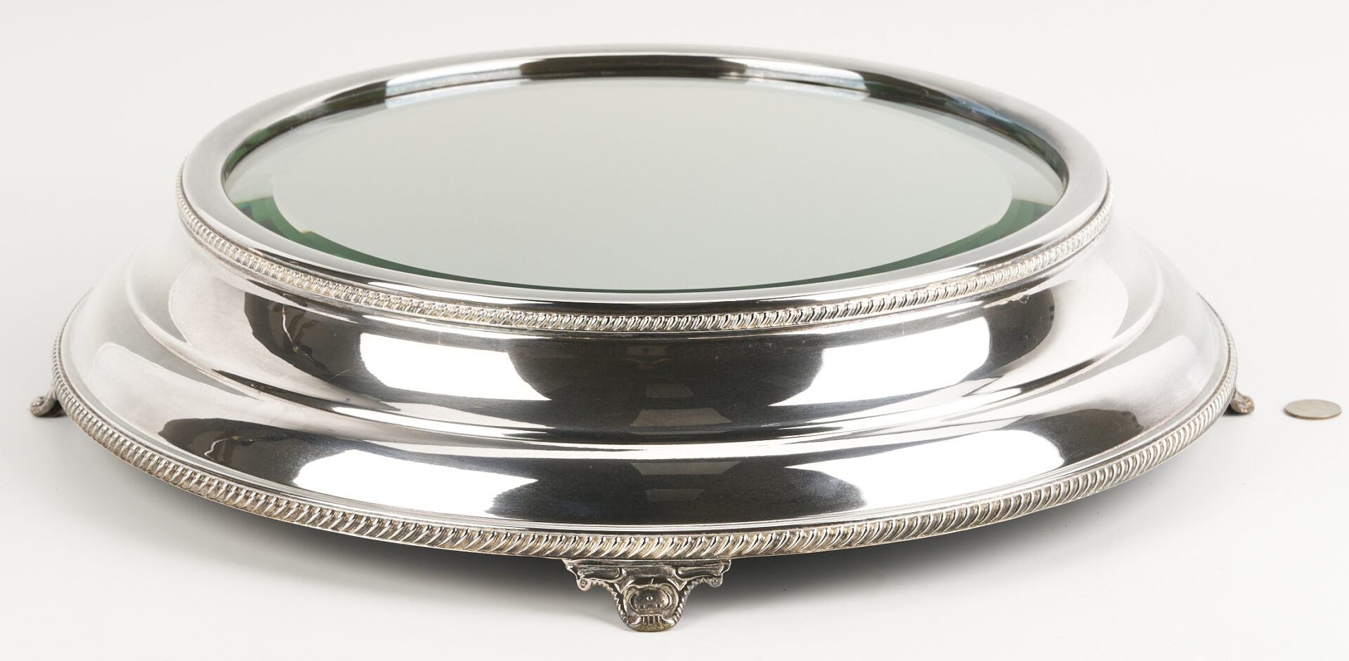 Lot 1311: Round Mirrored Silverplated Plateau