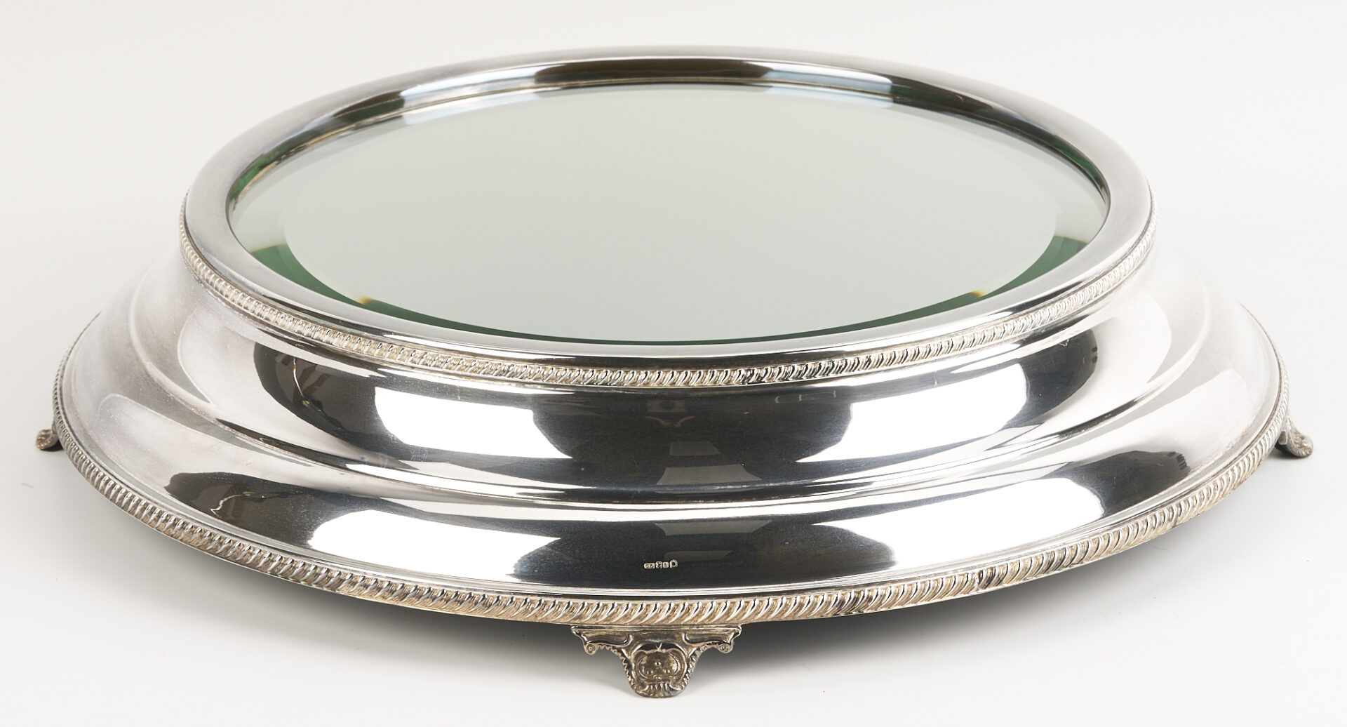 Lot 1311: Round Mirrored Silverplated Plateau