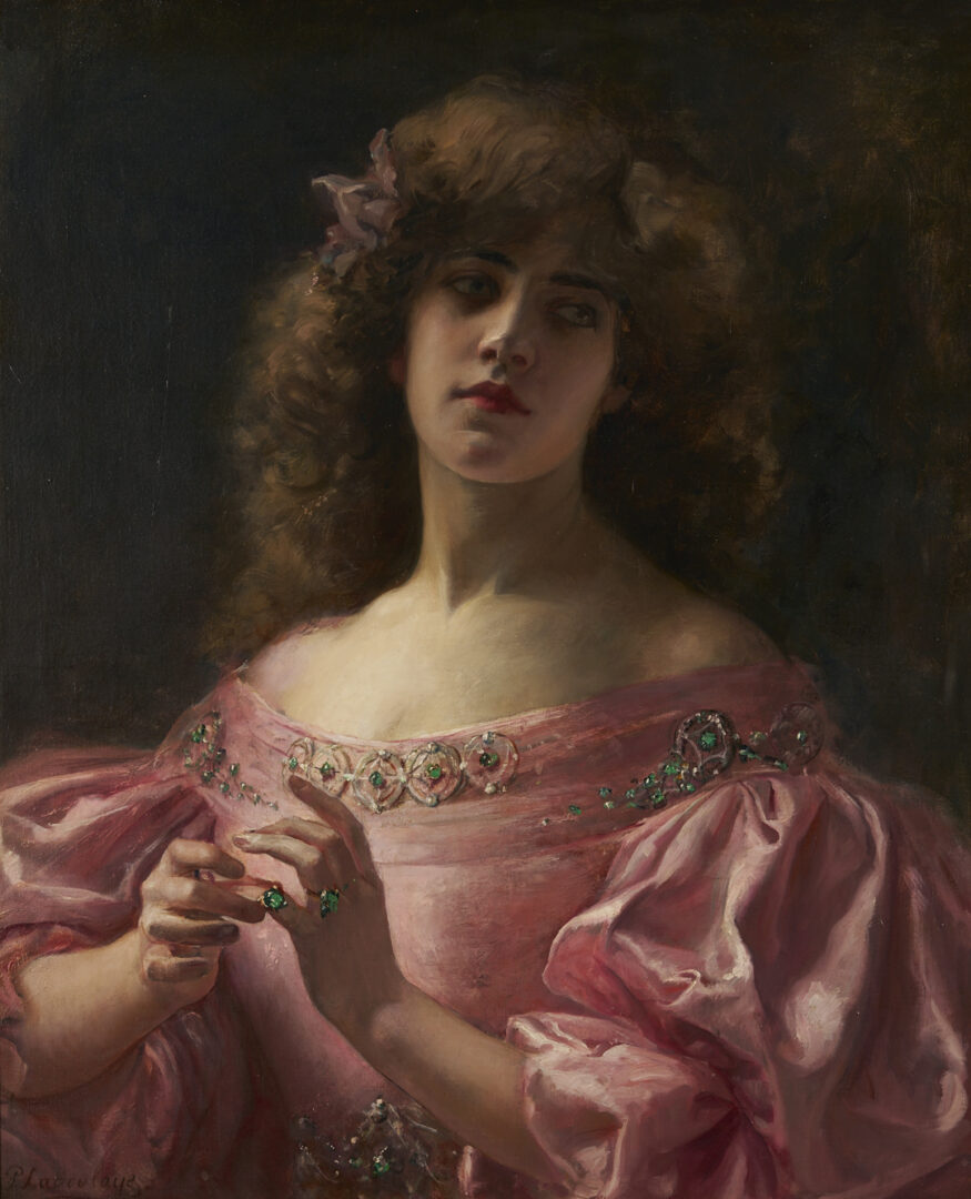 Lot 132: Paul Antoine De La Boulaye, Portrait of Woman in Pink Dress