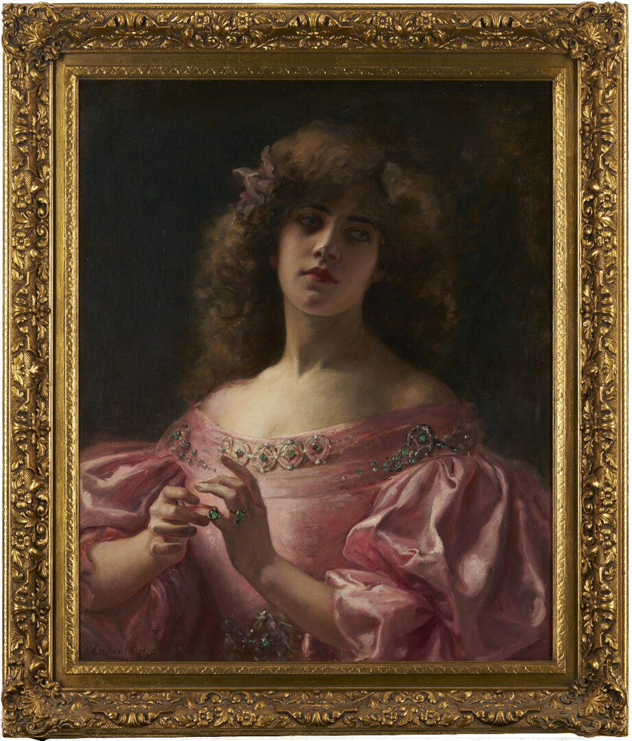 Lot 132: Paul Antoine De La Boulaye, Portrait of Woman in Pink Dress