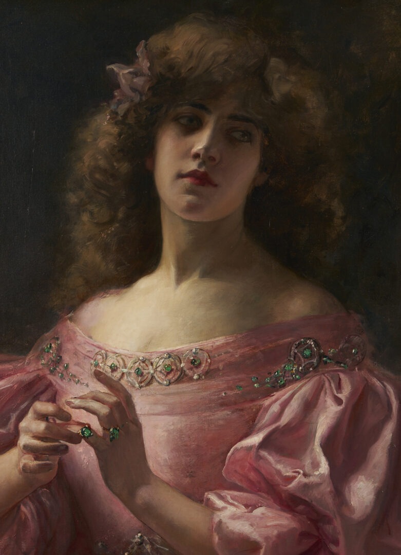 Lot 132: Paul Antoine De La Boulaye, Portrait of Woman in Pink Dress