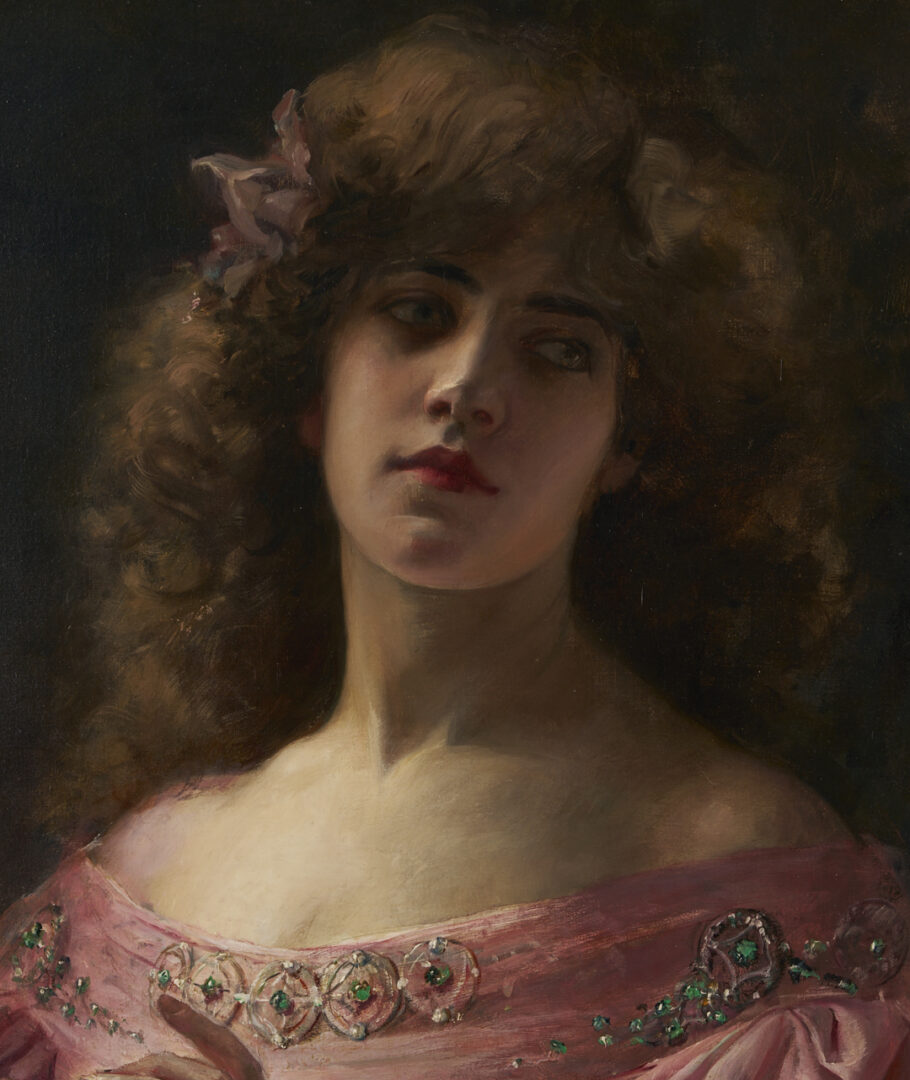 Lot 132: Paul Antoine De La Boulaye, Portrait of Woman in Pink Dress