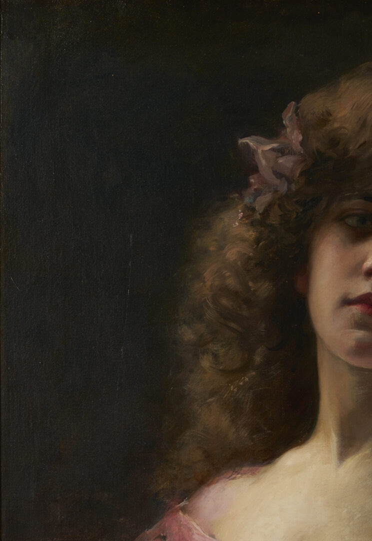 Lot 132: Paul Antoine De La Boulaye, Portrait of Woman in Pink Dress