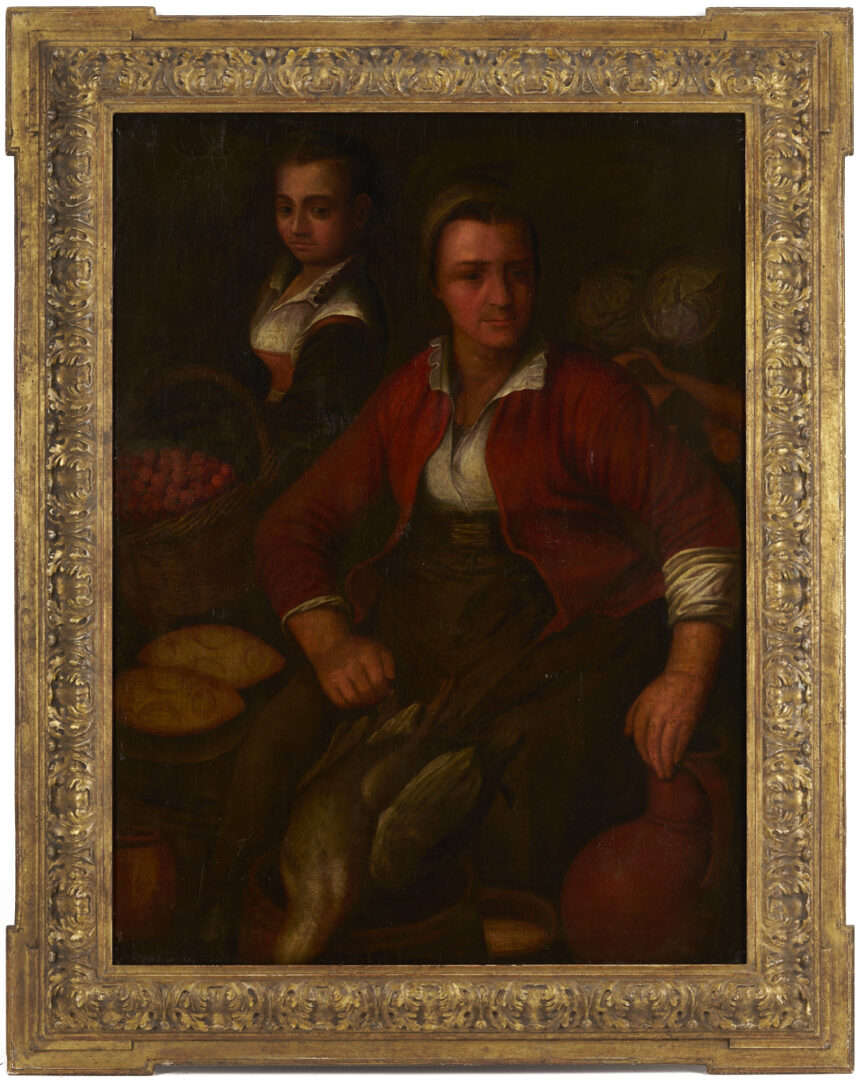 Lot 136: After Joachim Beuckelaer O/C Painting, Market Woman