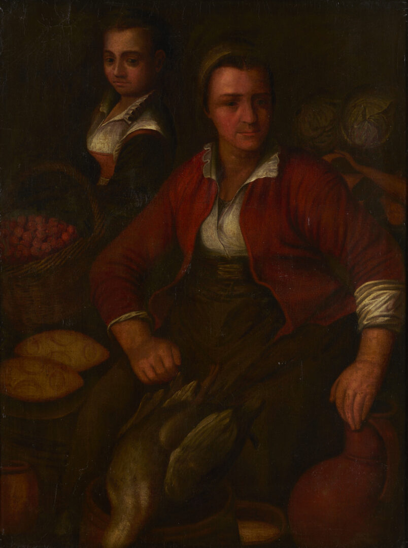 Lot 136: After Joachim Beuckelaer O/C Painting, Market Woman