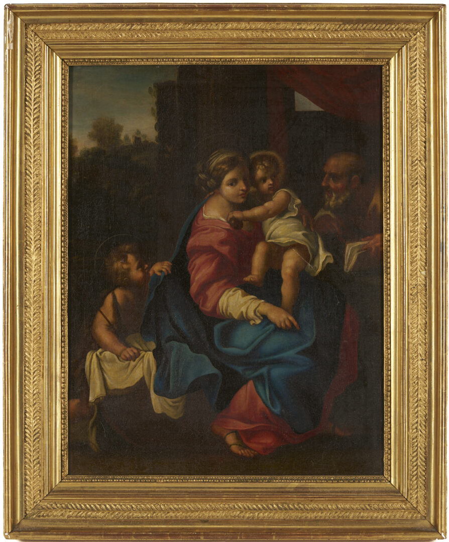 Lot 139: 19th C. Oil After Annibale Carracci, Holy Family with St. John the Baptist