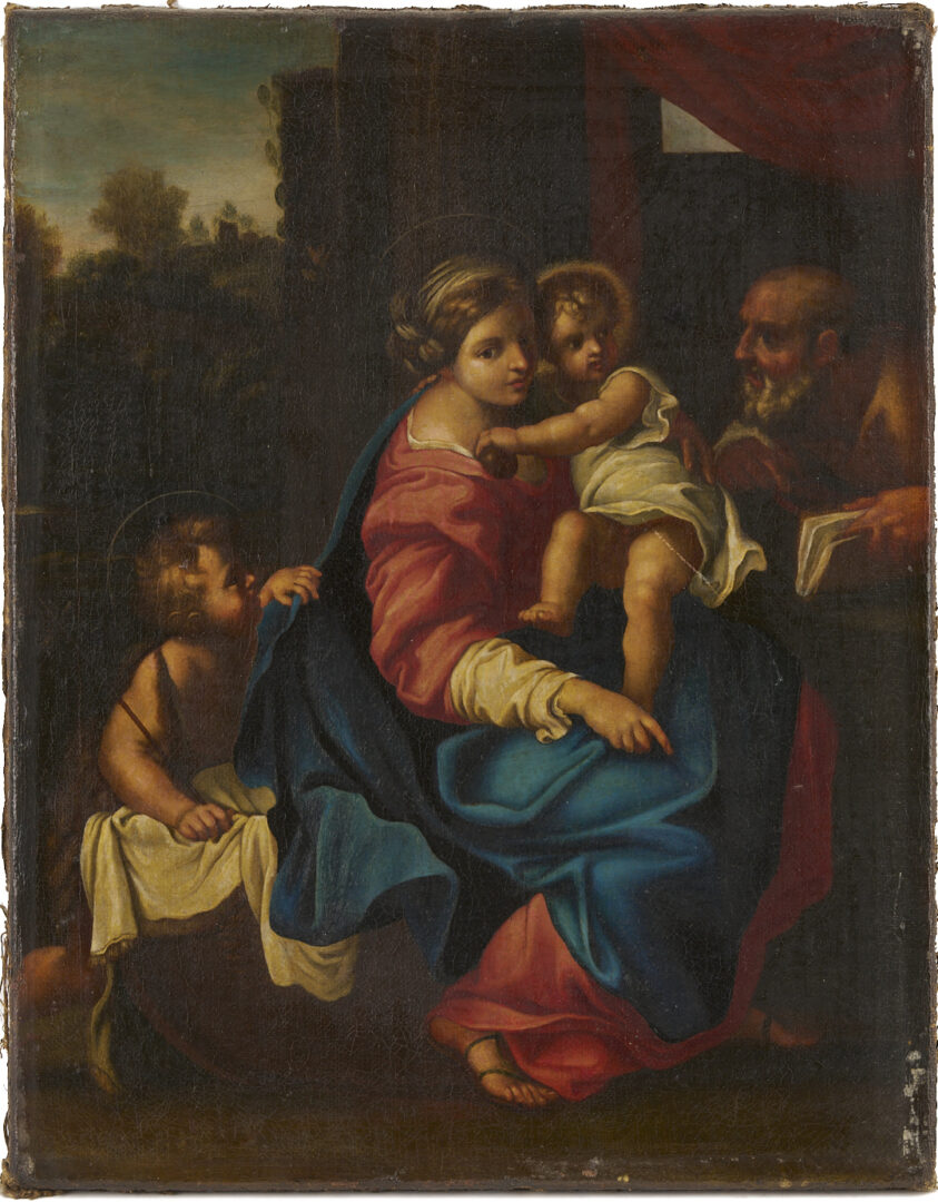 Lot 139: 19th C. Oil After Annibale Carracci, Holy Family with St. John the Baptist