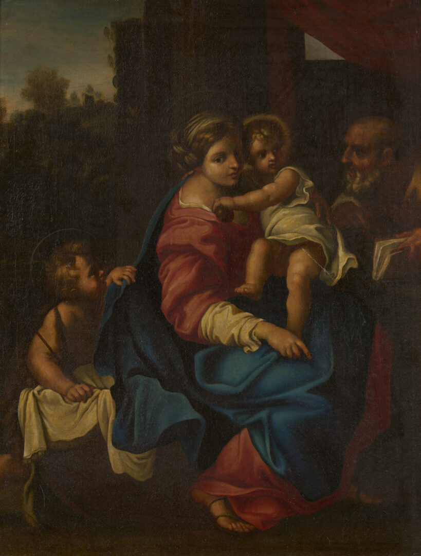 Lot 139: 19th C. Oil After Annibale Carracci, Holy Family with St. John the Baptist