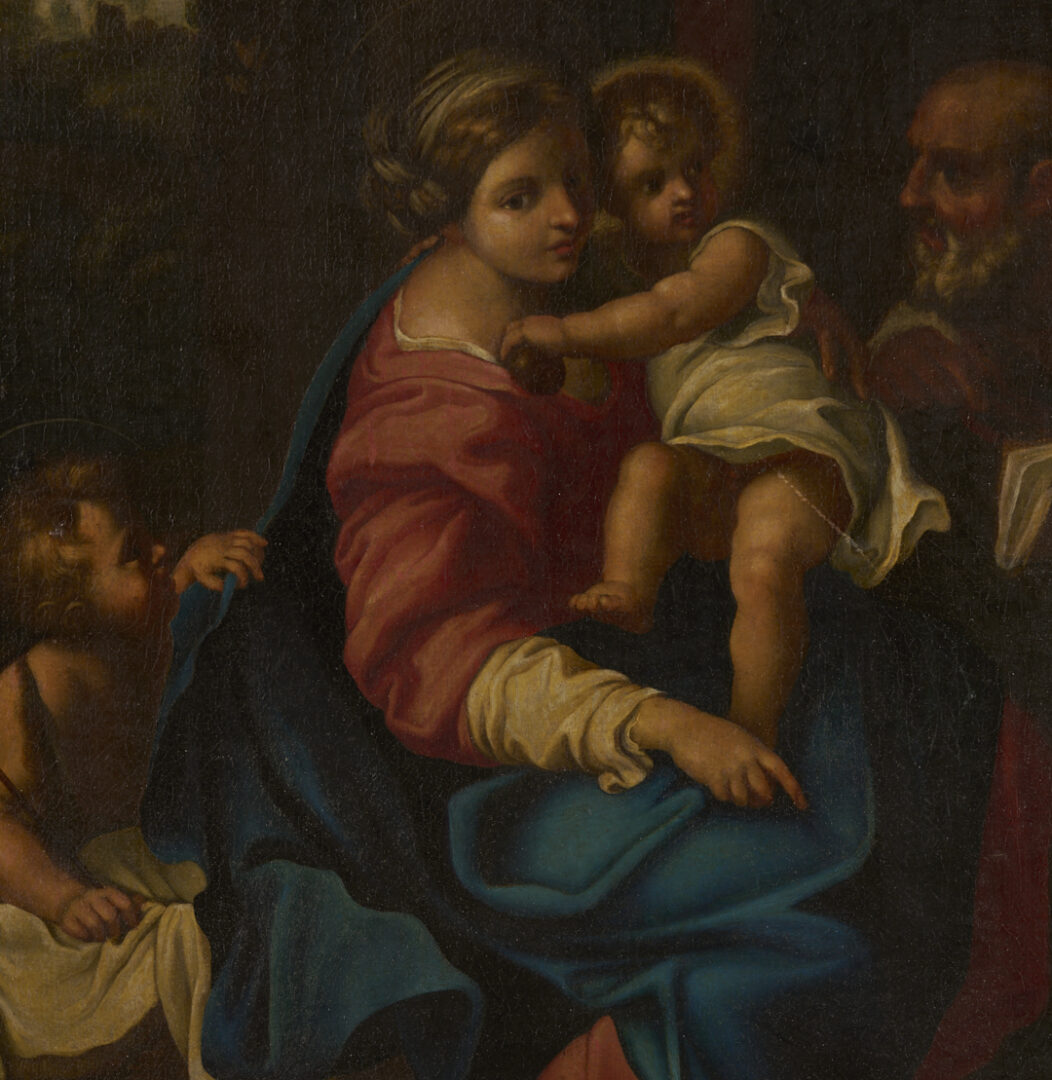Lot 139: 19th C. Oil After Annibale Carracci, Holy Family with St. John the Baptist